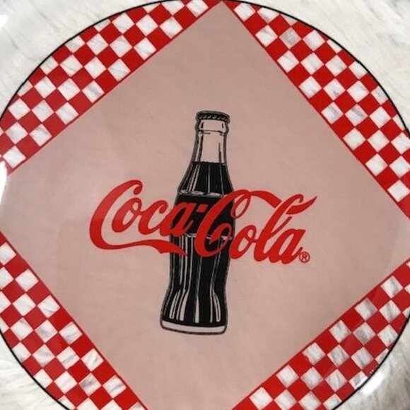 Set of 2 Vintage Coca-Cola Aqua Border Red Checker Coke Bottle Appetizer Plates - Picture 7 of 10